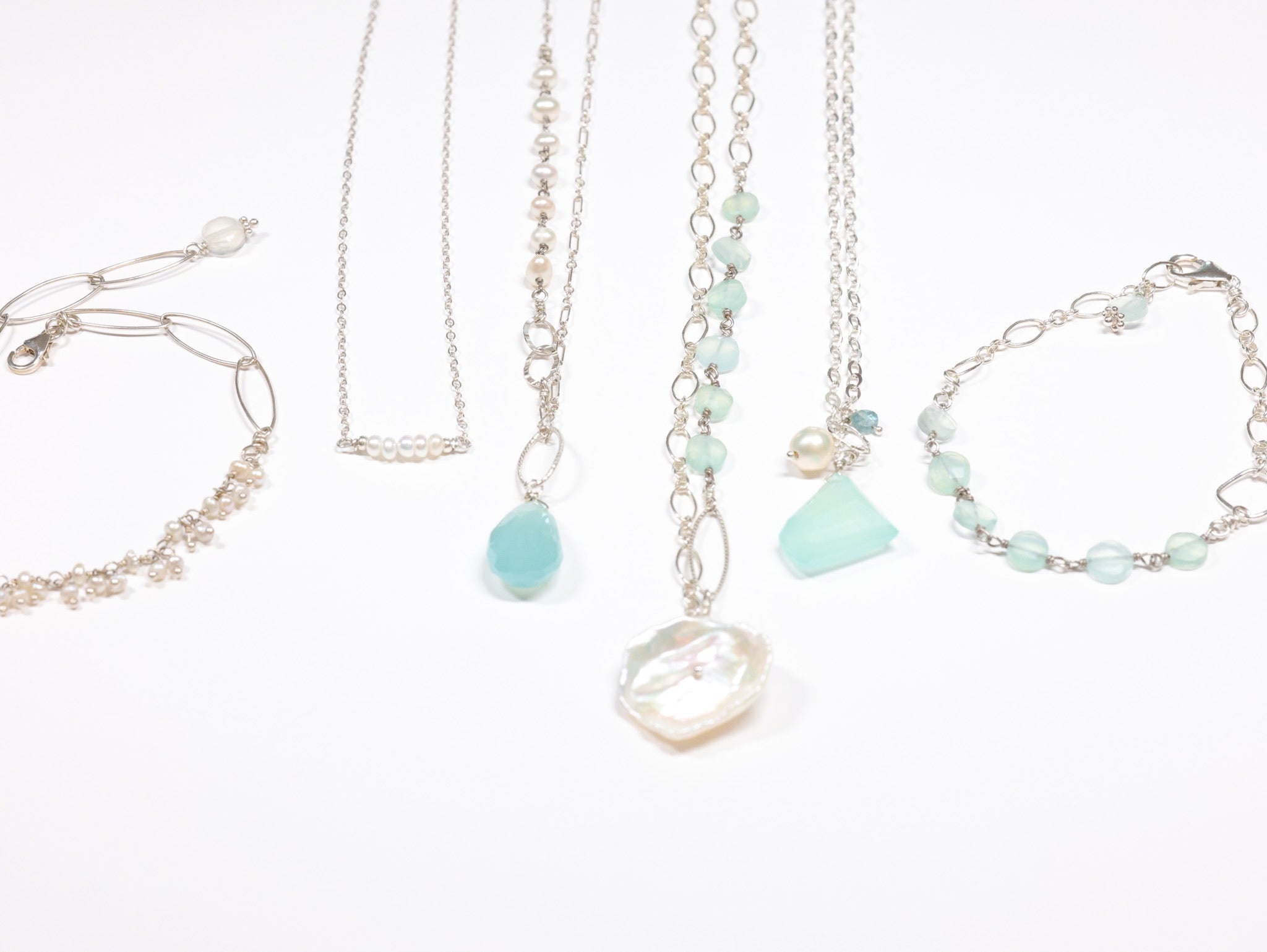 Aqua Pearl Silver jewelry with freshwater pearl bracelets, aqua gemstone necklaces, and sterling silver accents