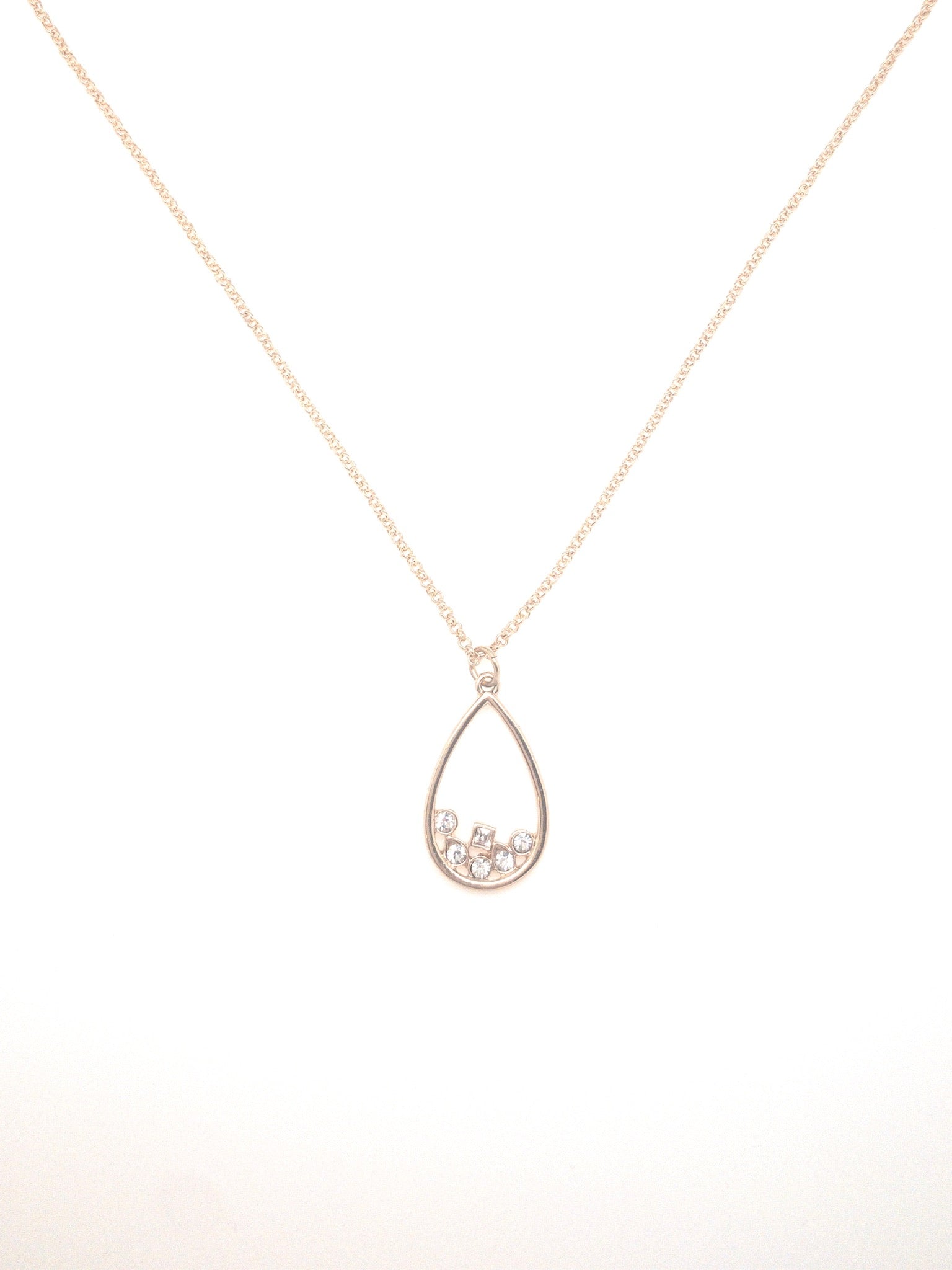 Rowan Drop shaped necklace in gold with tiny crystals inside