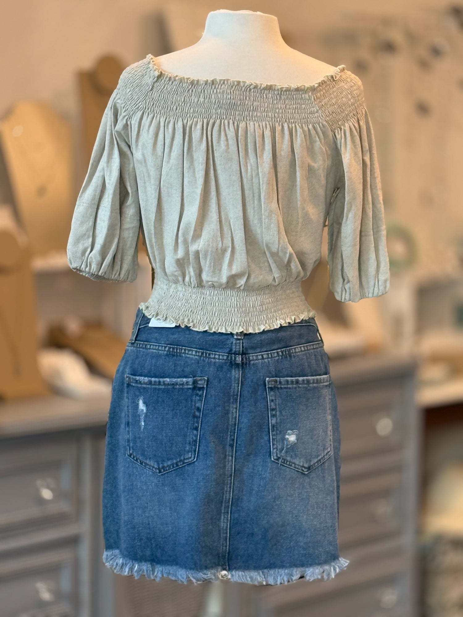 Alani Ruffle Top in Beige back view