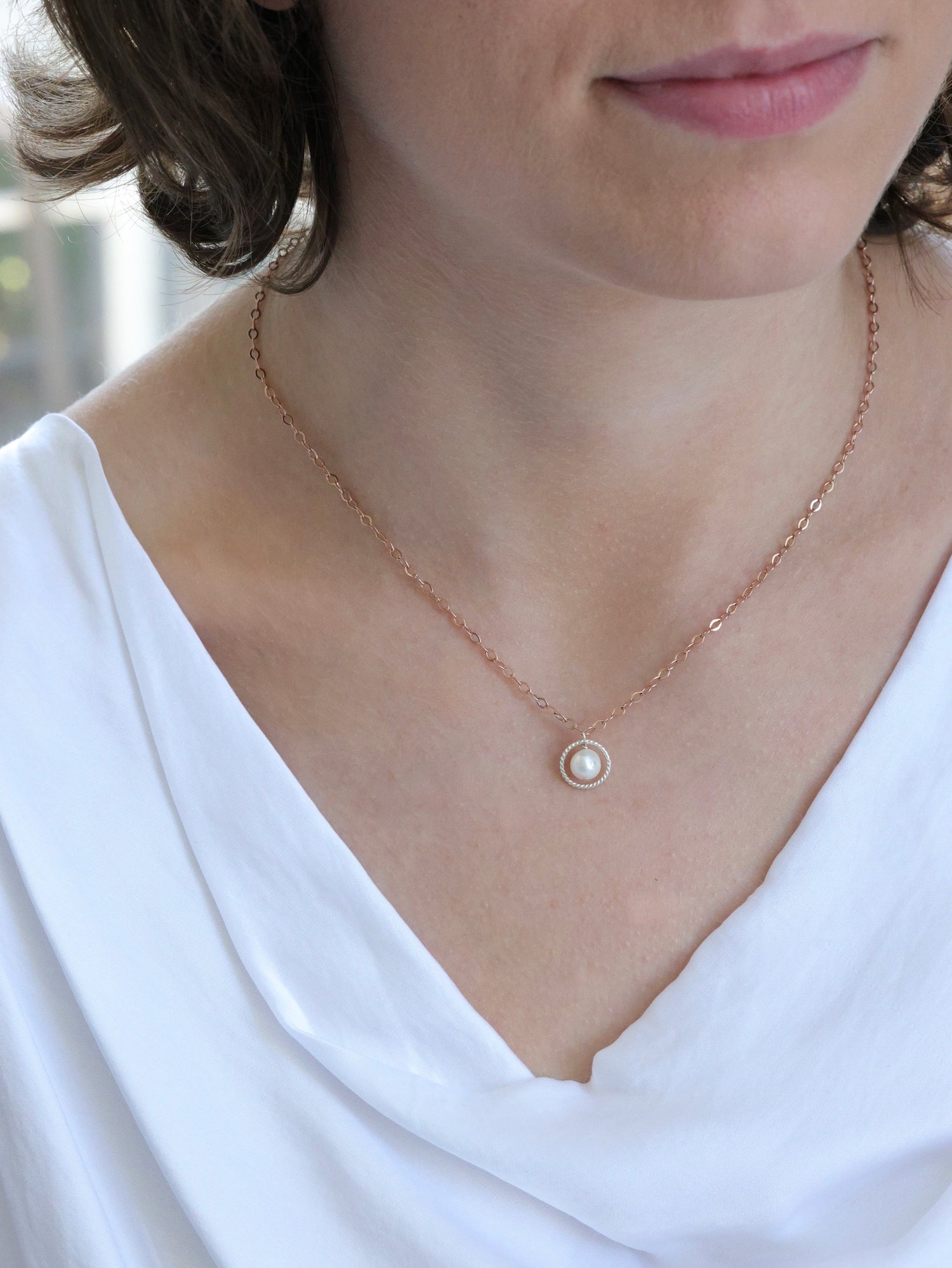 Alethea Ivory Pearl nh Necklace in rose gold and sterling silver