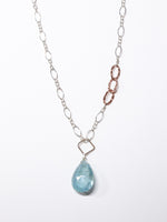 Aquamarine Teardrop nh Necklace with sterling chain and rose gold accents