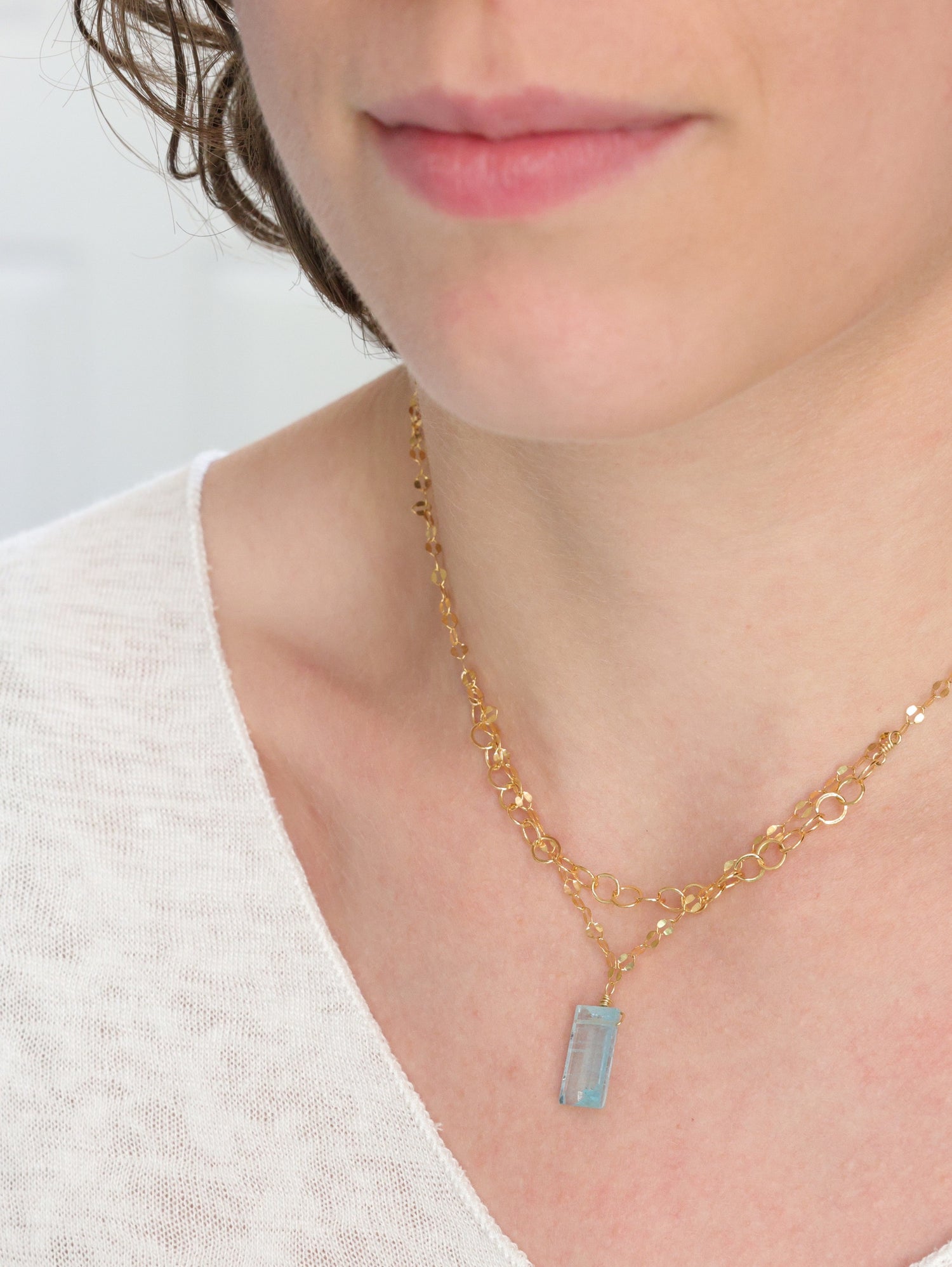 Aquamarine handmade nina halls necklace in gold filled