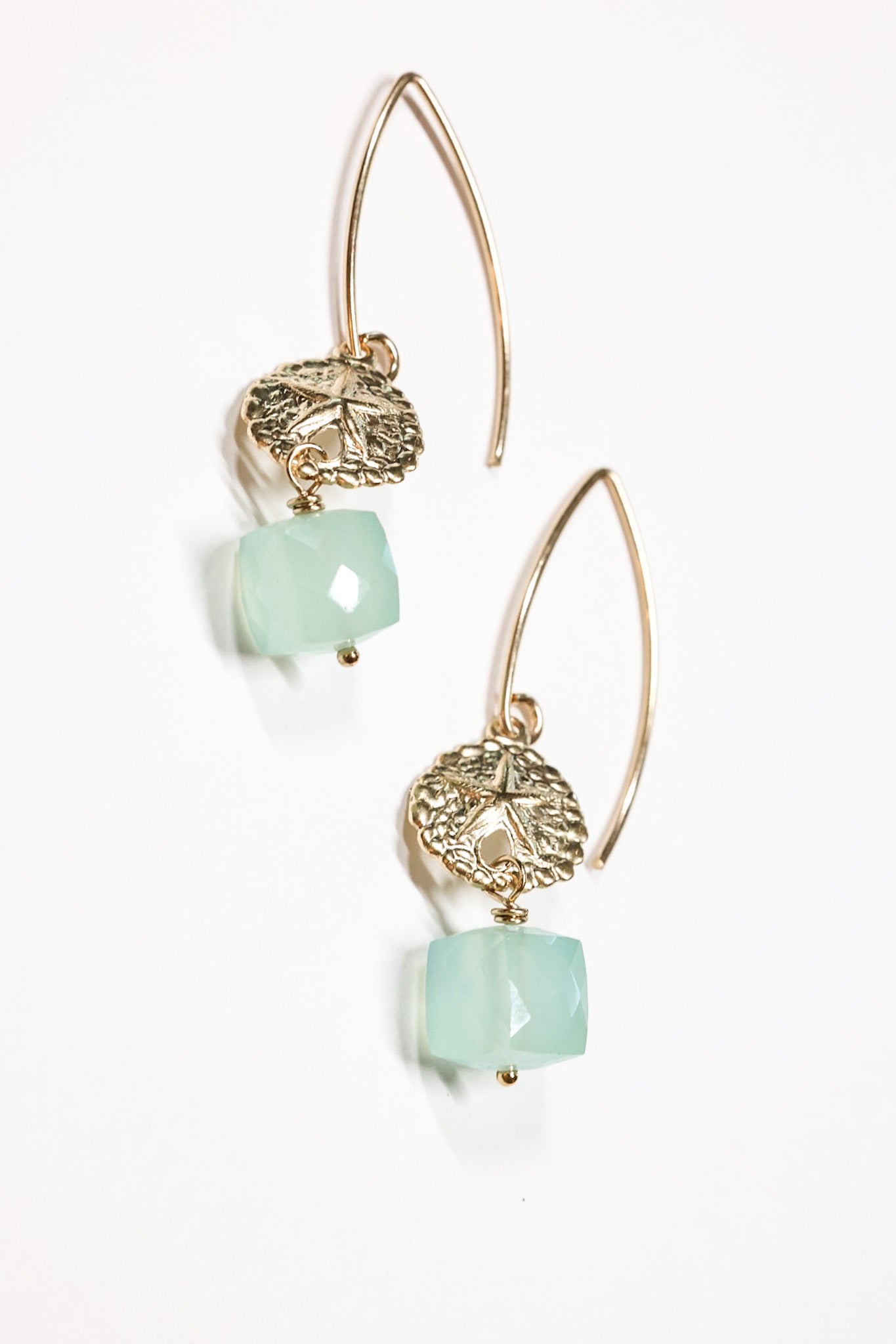Starfish peruvian chalcedony earring gold filled on flat lay