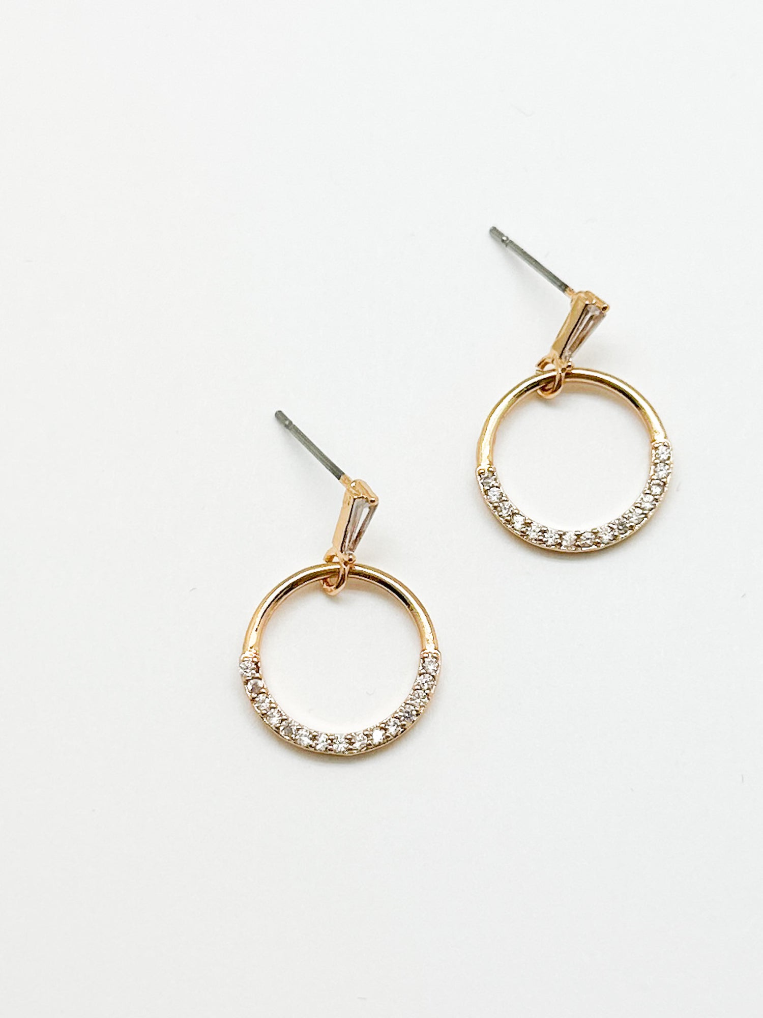 sage studs with a dangly hoop tiny crystals. gold.