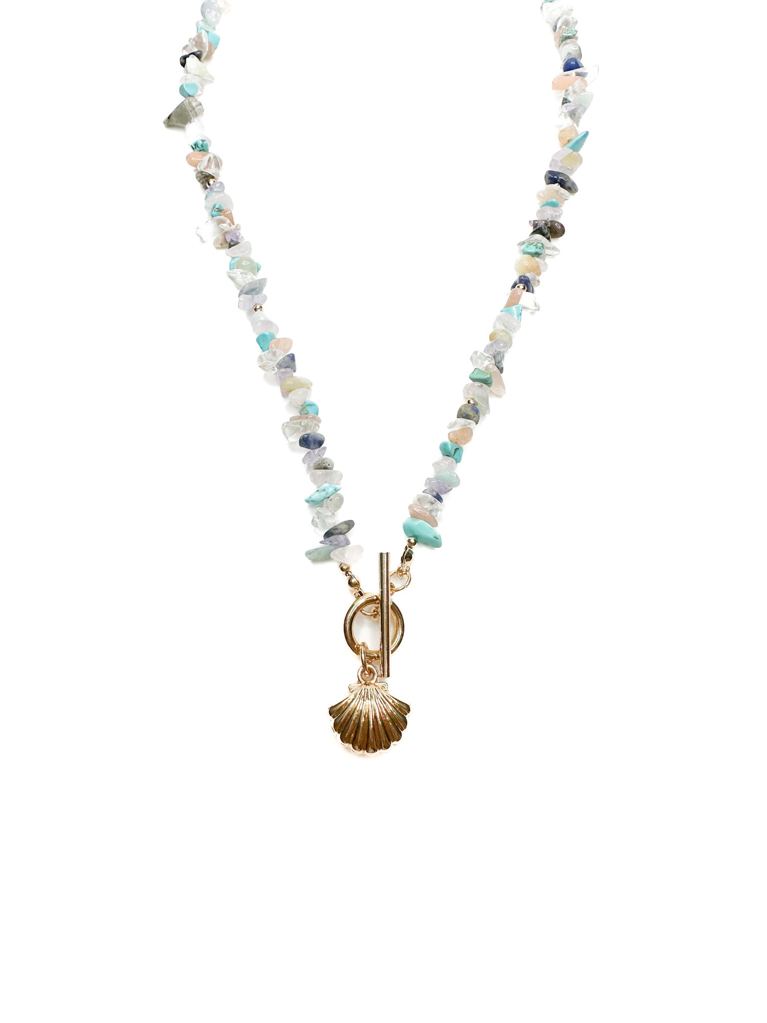 Isabelle Shell Necklace with gemstone-style beads and gold-tone shell charm from Ardor Boutique