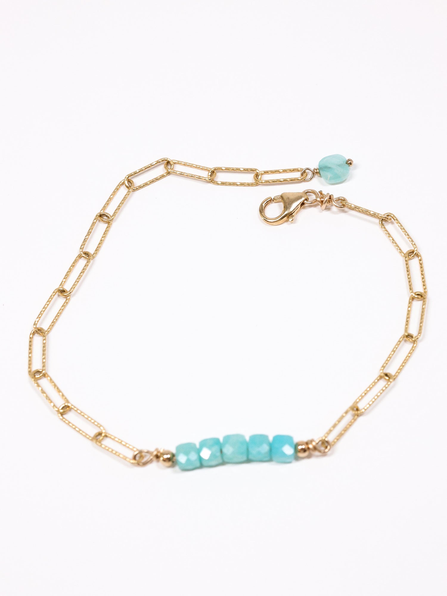 Amazonite cube bracelet on flat lay