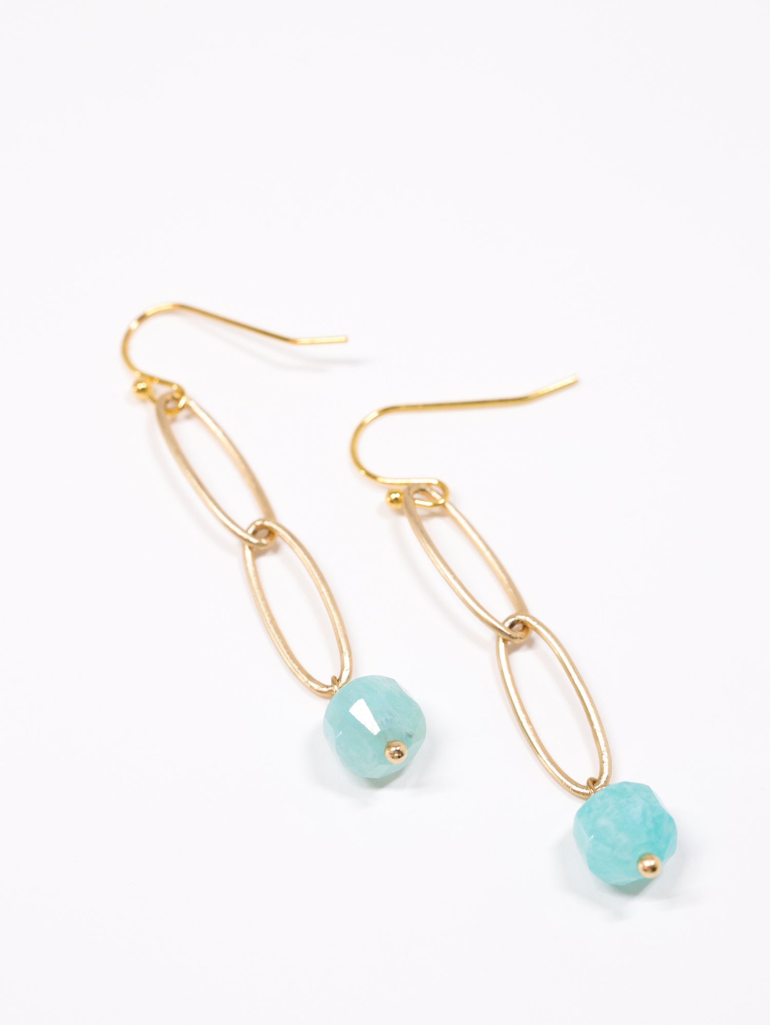 Amazonite long dangle earrings flat lay