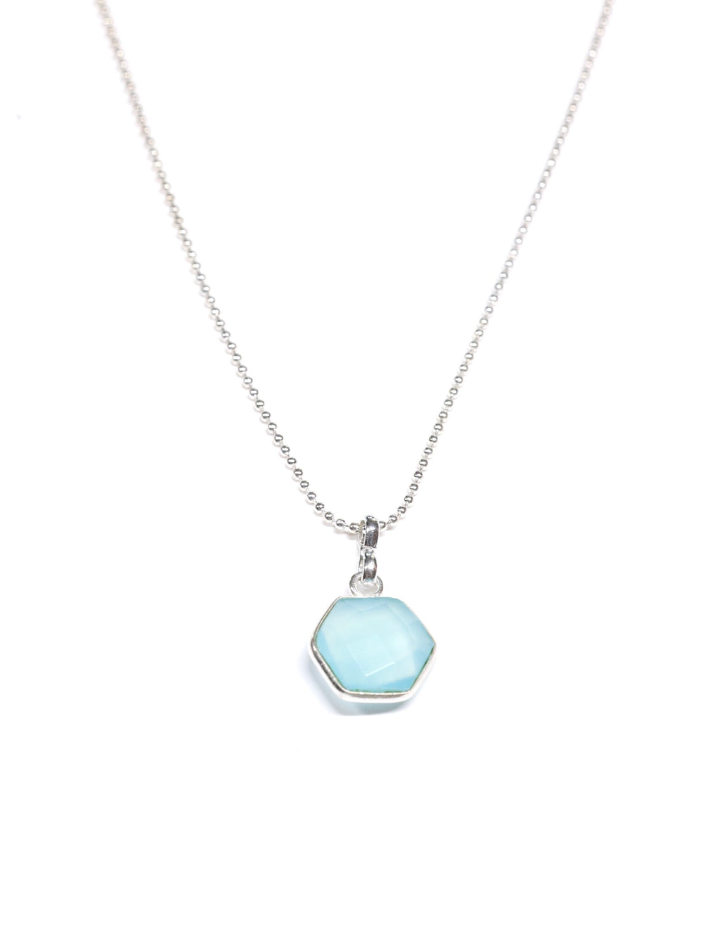 Aqua chalcedony hexagon pendant necklace -silver