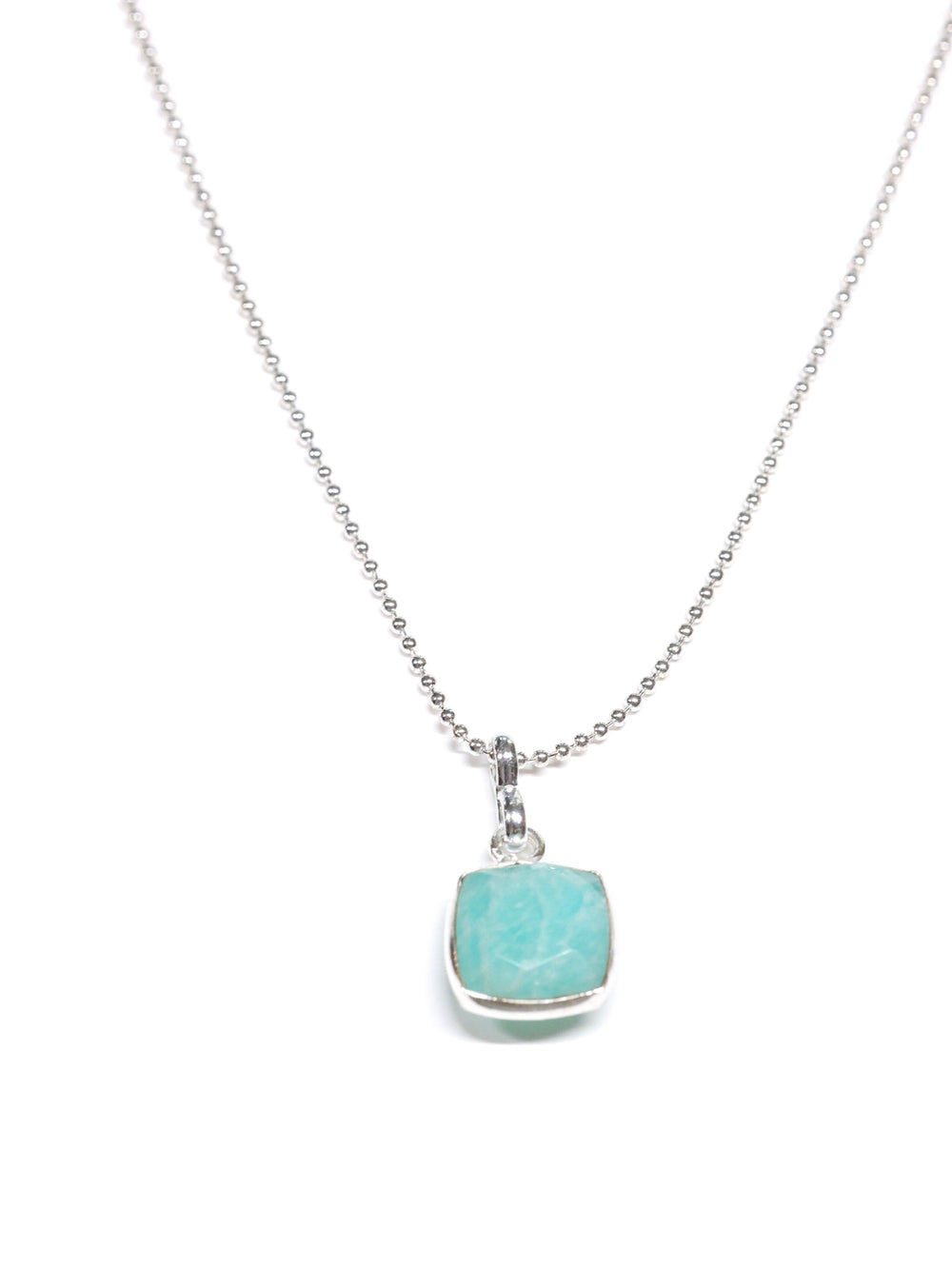 Amazonite square pendant necklace -silver