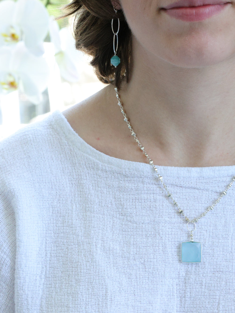Aqua Chalcedony on silver nh necklace