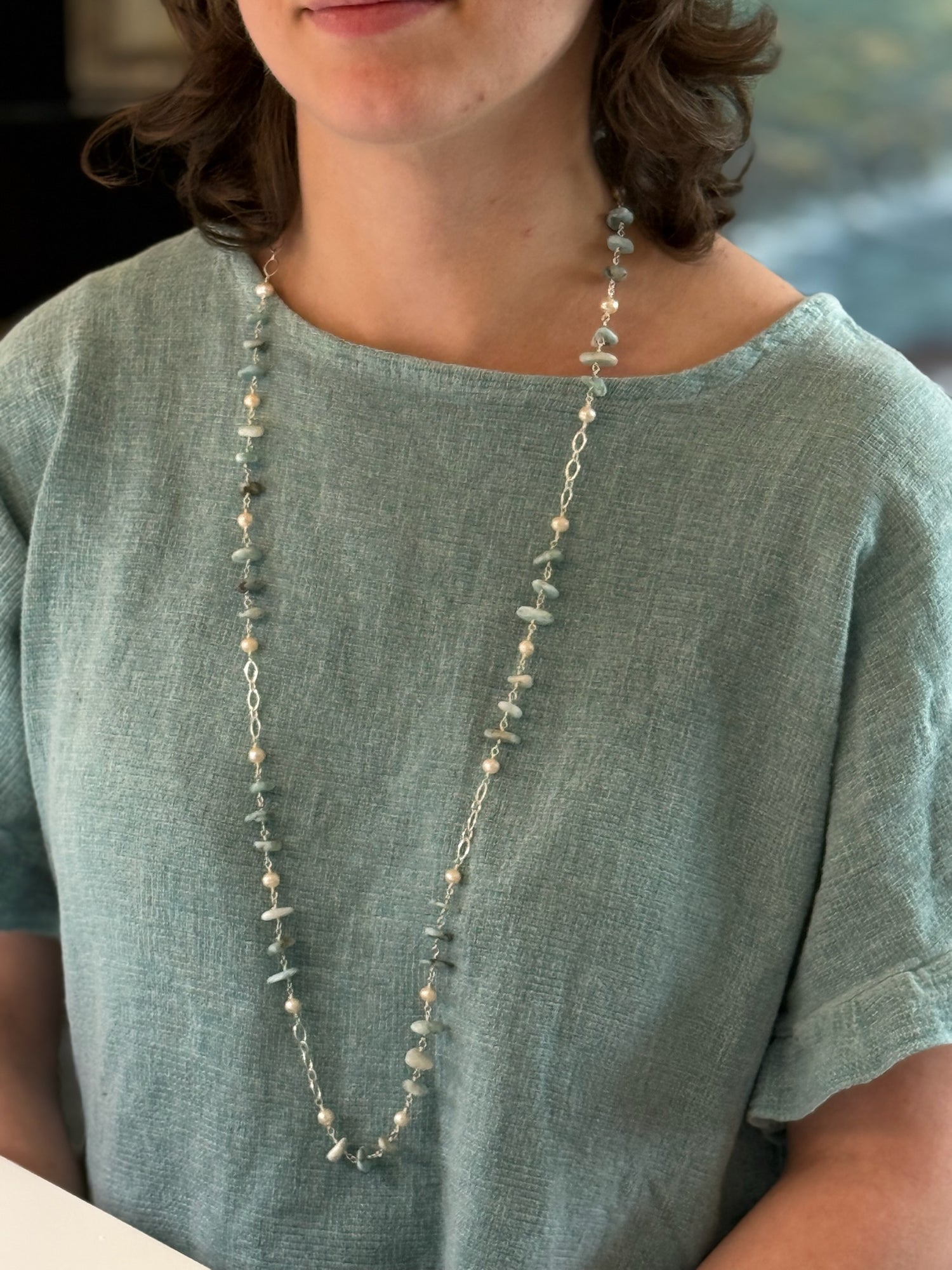 Ada Amazonite and Sterling Silver Long Necklace