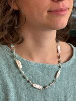 Amazonite and Biwa Freshwater Pearls Sterling Silver Necklace