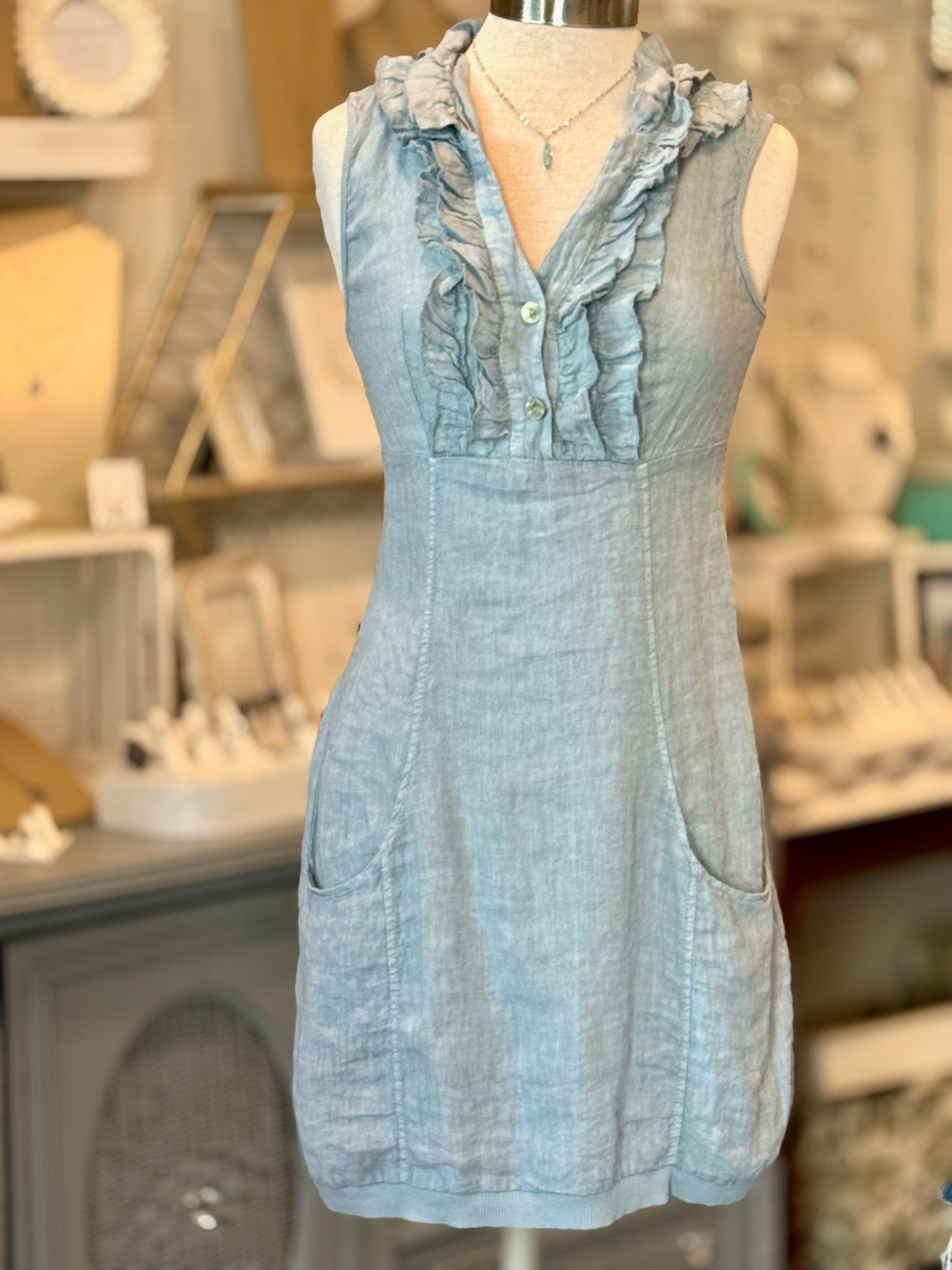 light blue sleeveless tunic dress