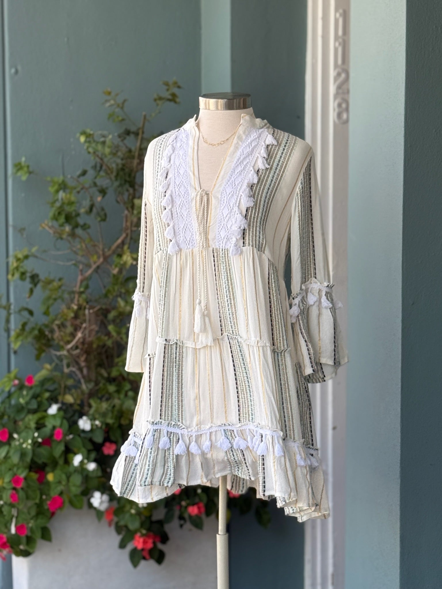 Dana Dress in White with Gold Medium Dana Dress in White with Gold Medium