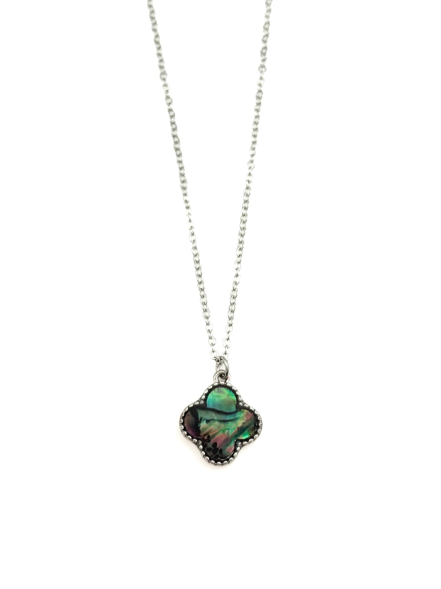 Abalone silver clover necklace