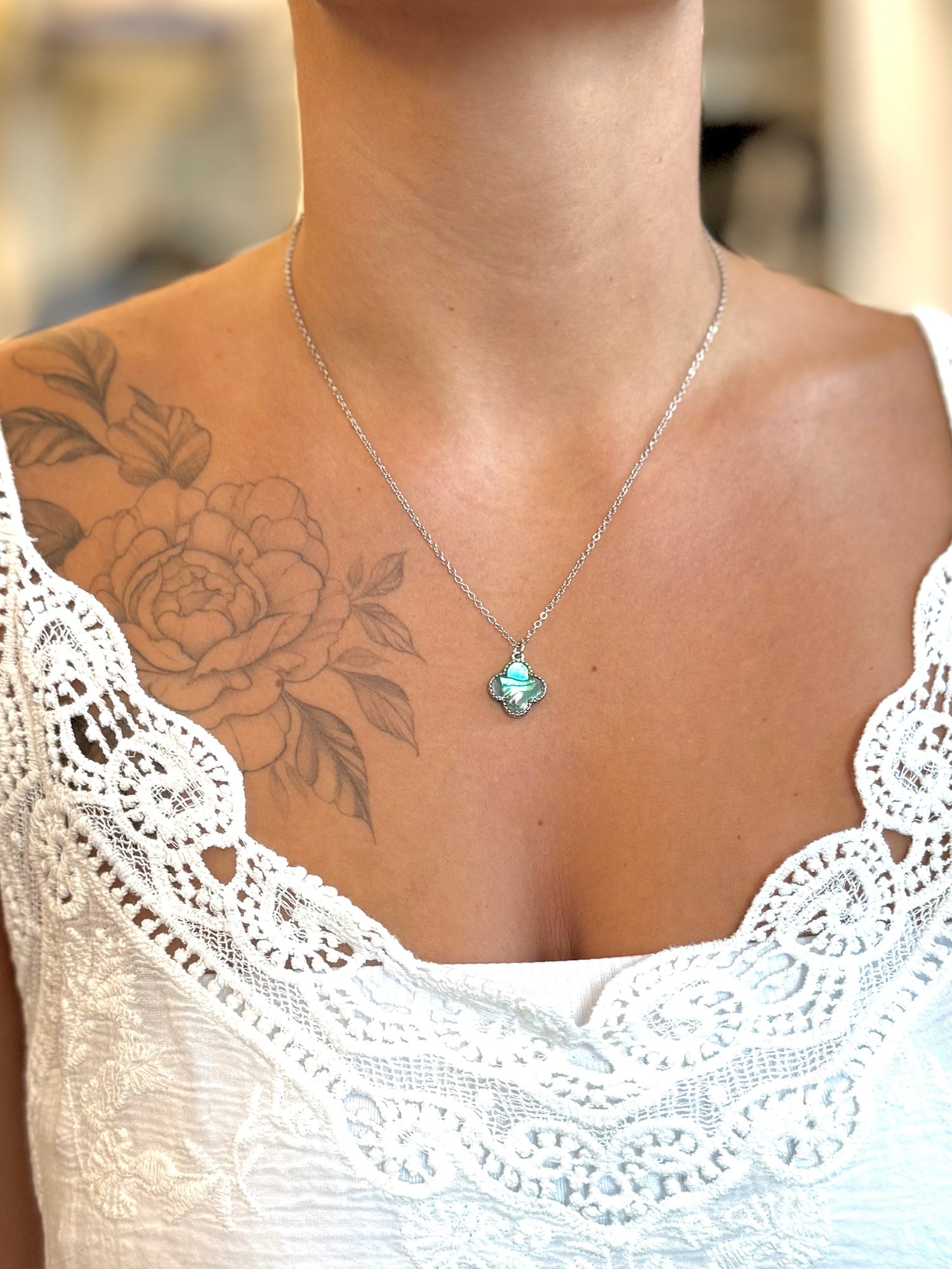 Abalone Clover Necklace in Silver