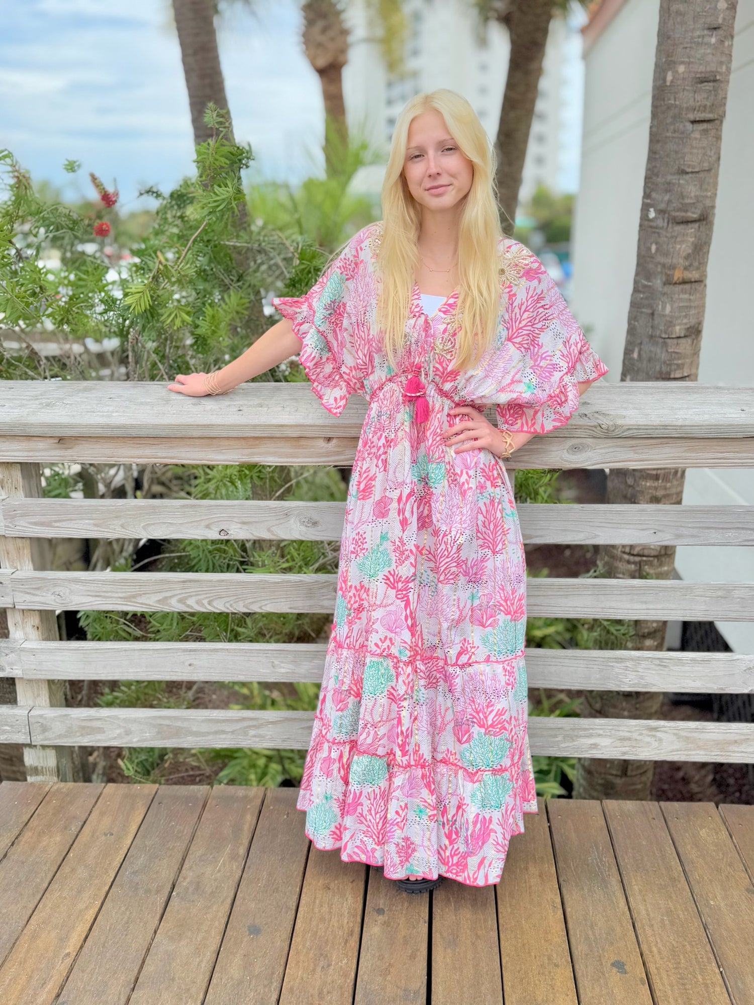 Amanda Long Dress in Red Corals