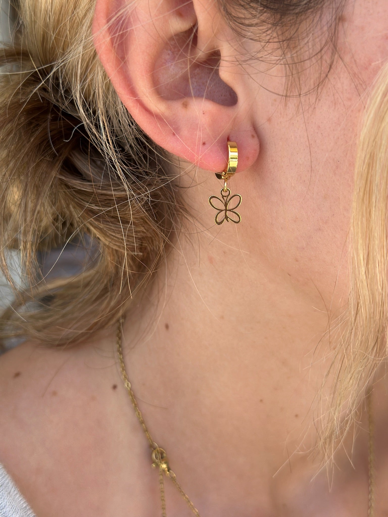 gold butterfly huggie hoops