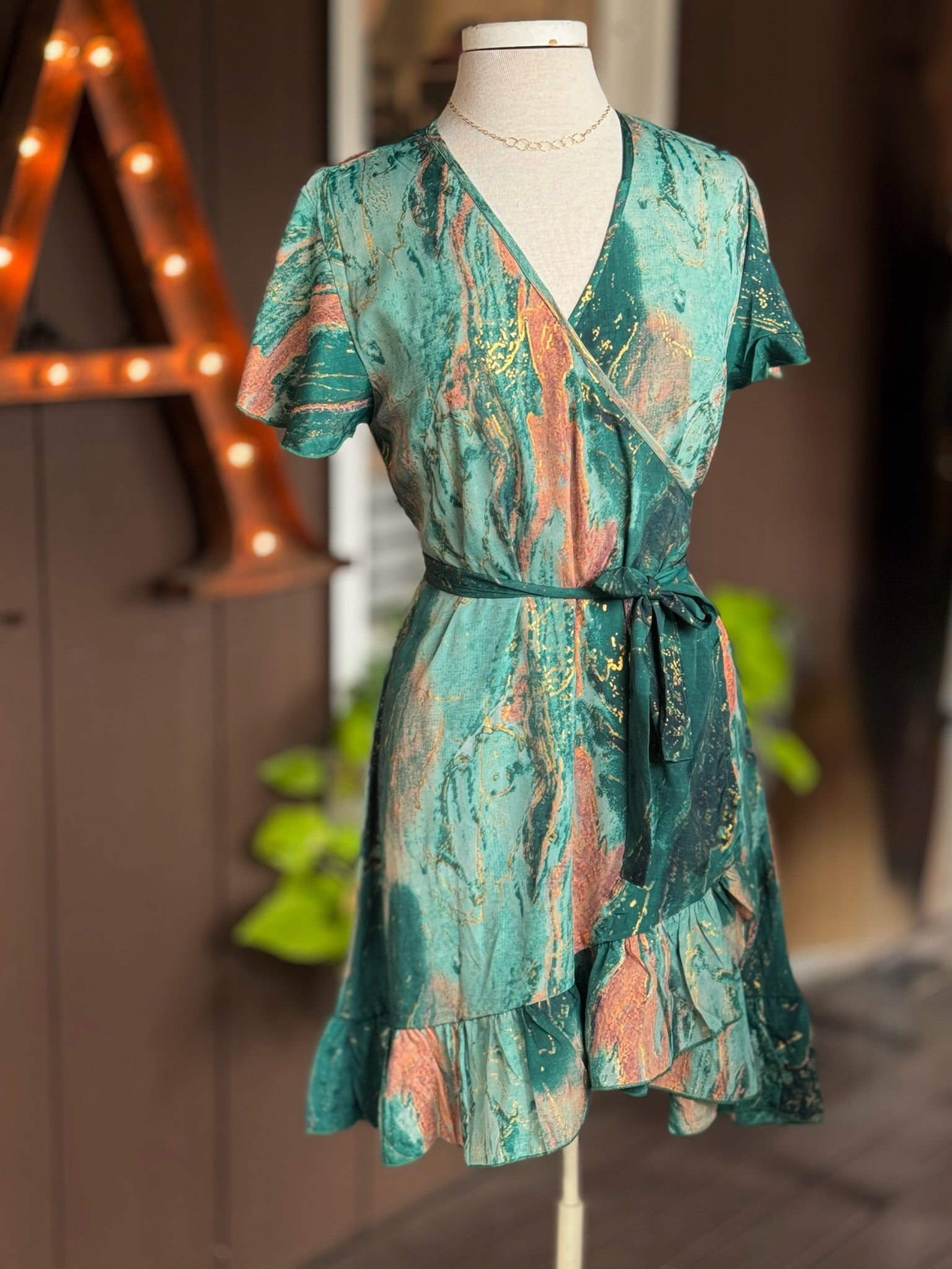 front view of wrap dress