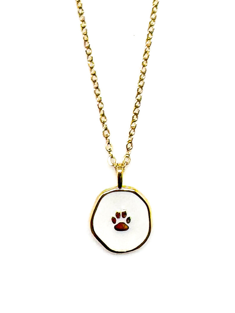 Necklace with a paw print pendant on a white background