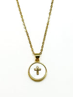Gold filled mother of pearl cross pendant necklace by Ardor Boutique