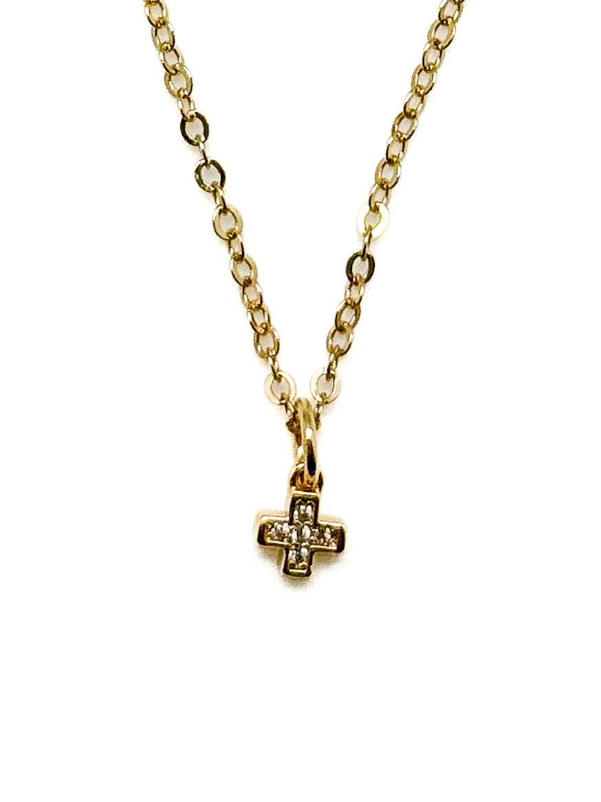 Adjustable 15–17.375" Aveline Mini Cross Necklace in gold-filled chain with delicate cross charm – Ardor Boutique