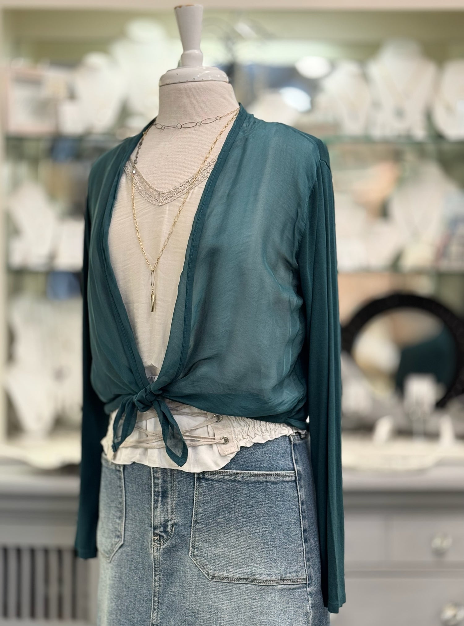 Chloe Silk Cardigan in Peacock Green