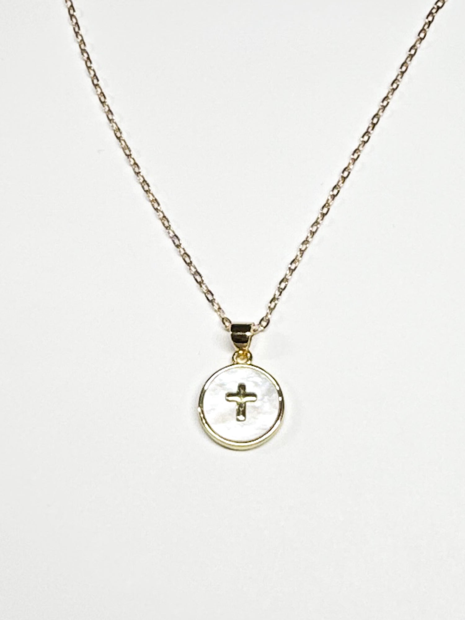 Handcrafted Mother of Pearl Cross Necklace in Gold Sterling