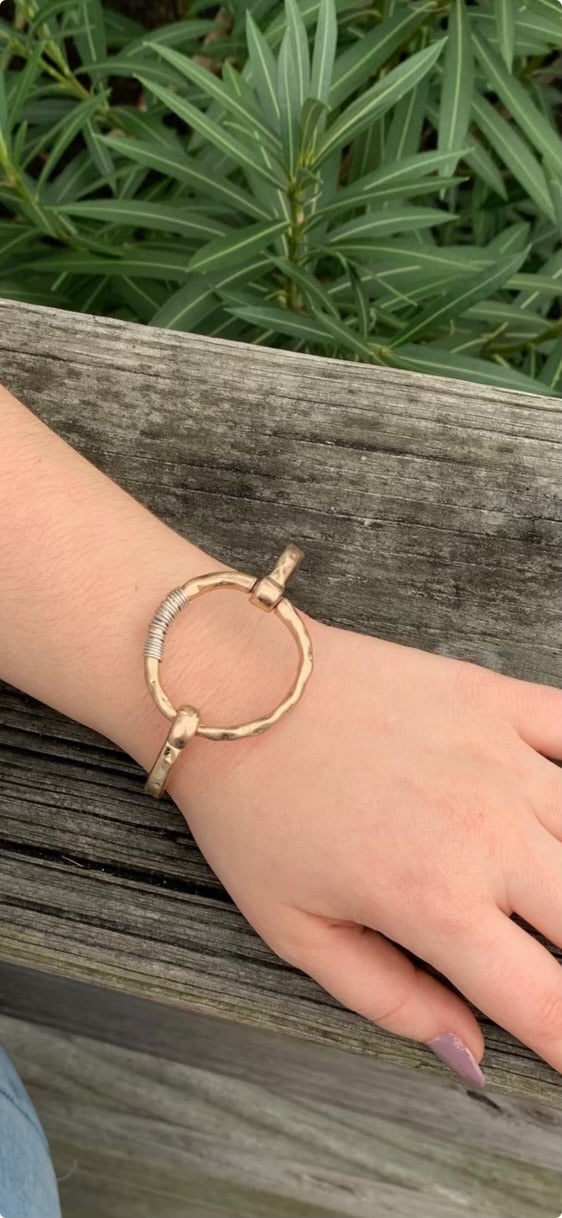 Lucinda Circle Bracelet in gold on model
