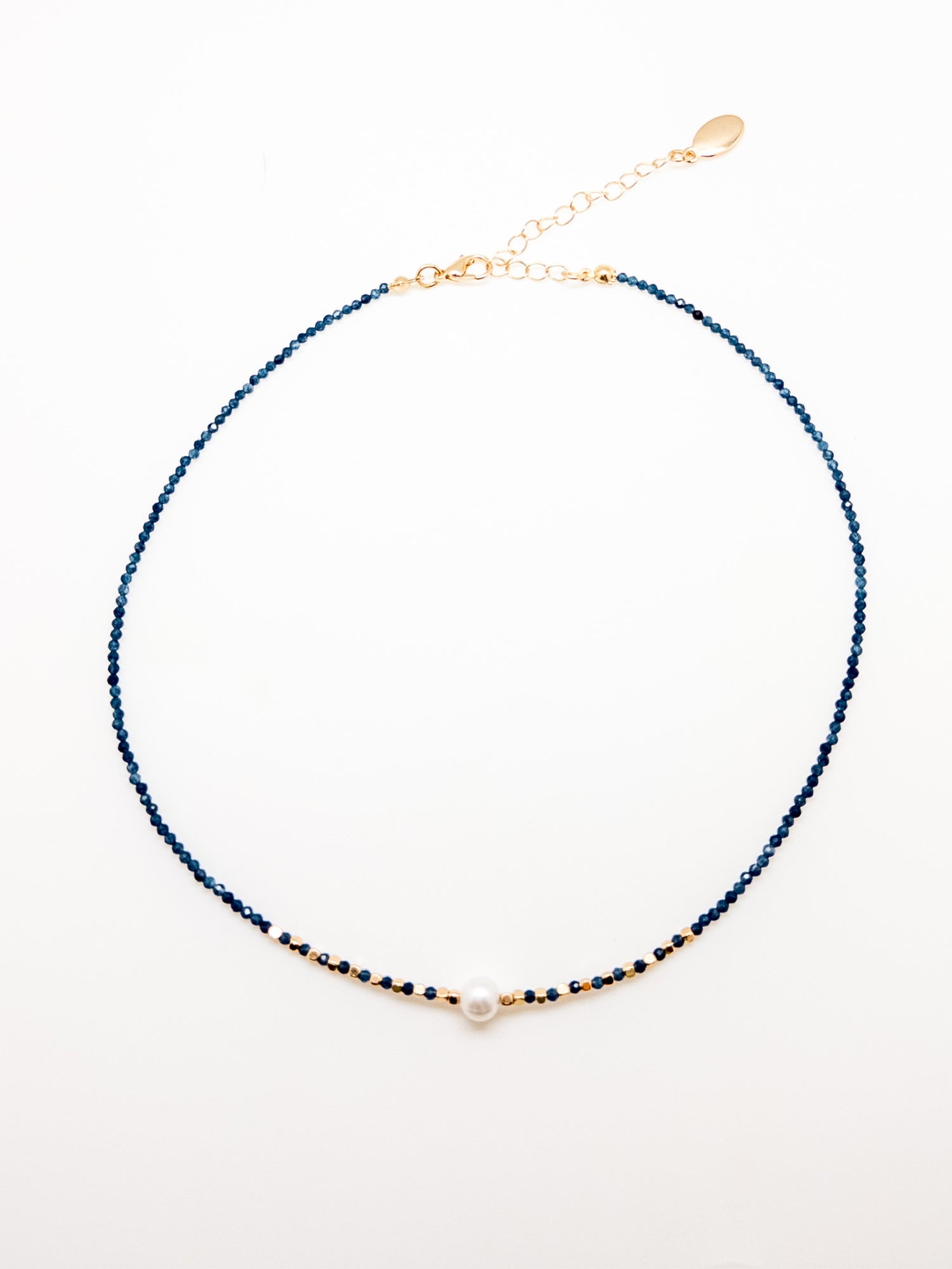 Zipporah Pearl Necklace in Blue and gold