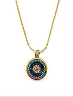 Necklace with a circular pendant featuring colorful stones on a white background