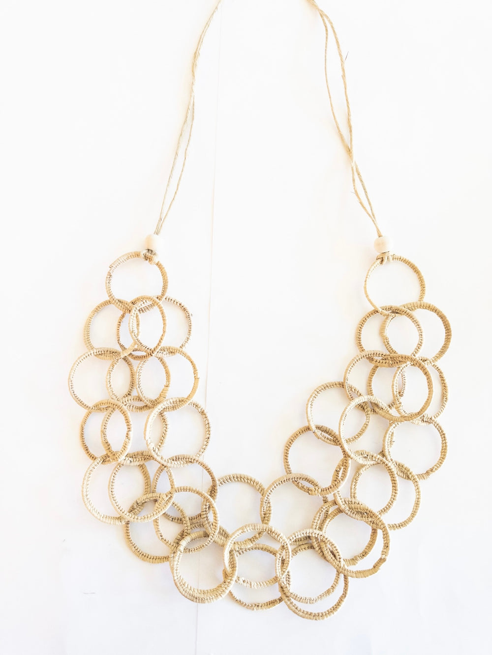 Ayita handmade interlocking rings necklace made from iraca in natural color