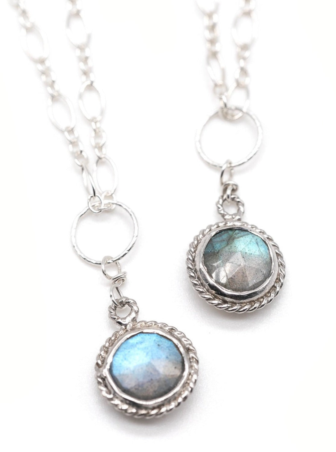 Two Athena Labradorite nh Necklaces showing gemstone variation