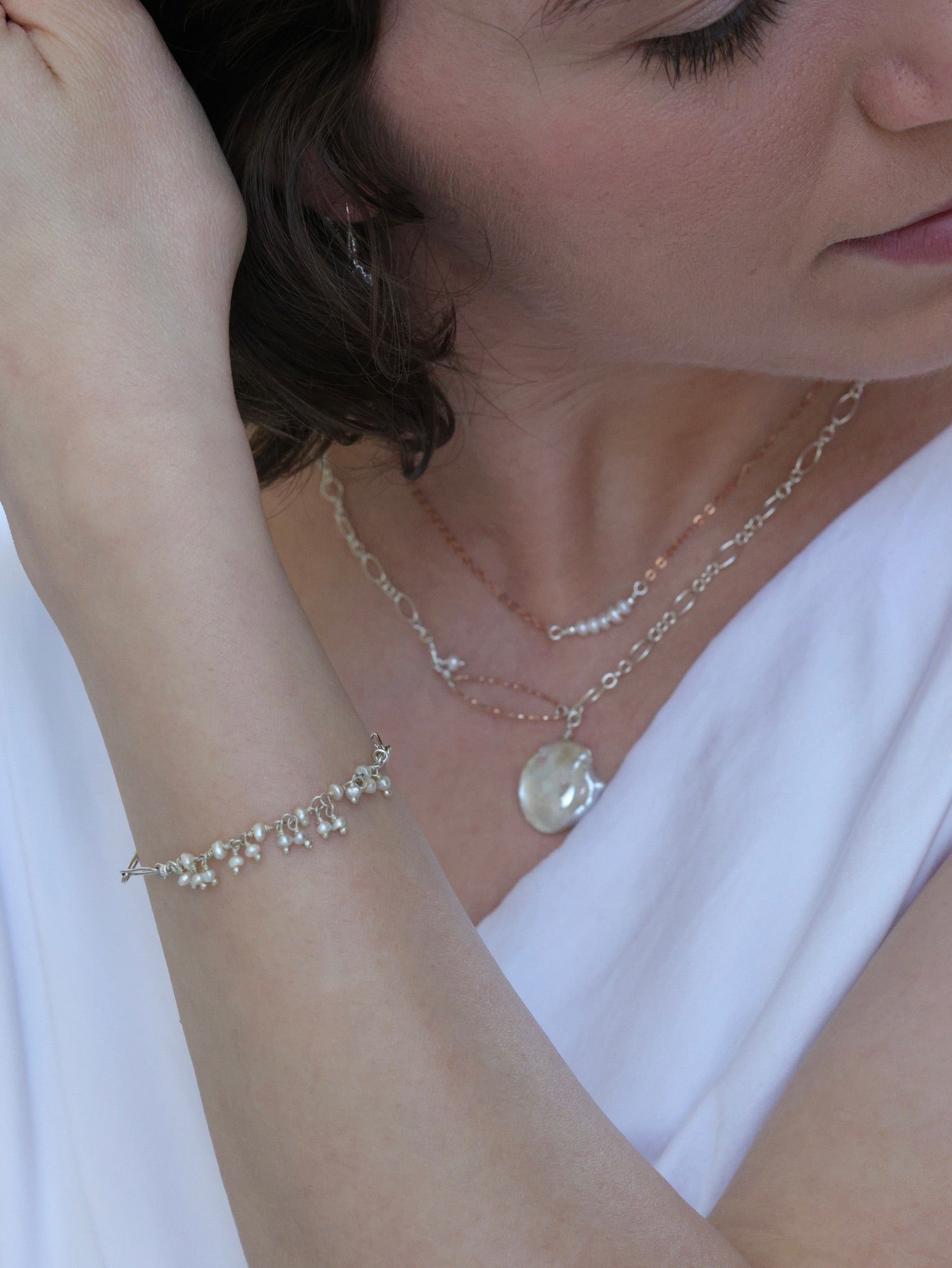 handmade June birthstone pearl necklace