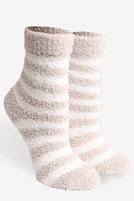 Soft plush striped crew socks with a cozy fuzzy texture, available in multiple colors at Ardor Boutique.