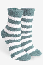 Soft plush striped crew socks with a cozy fuzzy texture, available in multiple colors at Ardor Boutique.