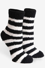 Soft plush striped crew socks with a cozy fuzzy texture, available in multiple colors at Ardor Boutique.