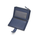 Blue leather wallet with a card holder on a white background