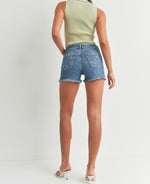 high rise hem slit jean shorts