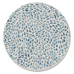 Round coaster with blue pattern on a white background