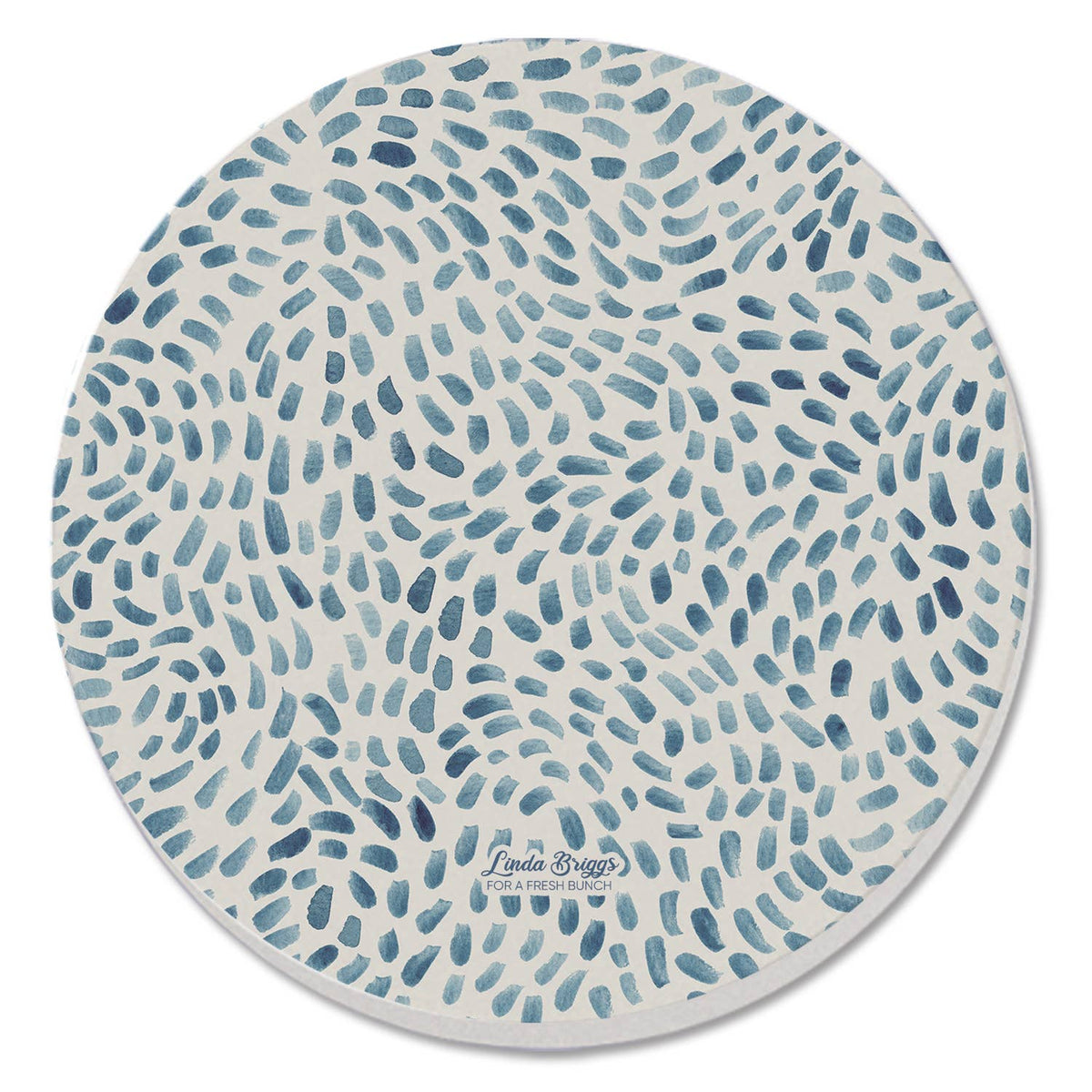 Round coaster with blue pattern on a white background