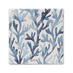 A square ceramic coaster featuring a blue coral or seaweed pattern on an off-white background, with the brand name 'Kaleidoscope' printed in the lower right corner.