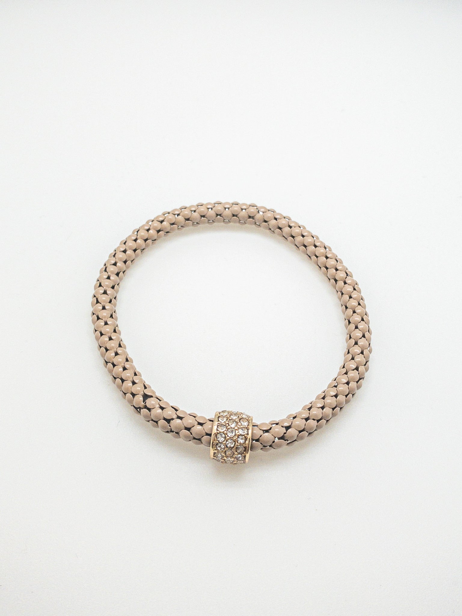 Scarlett taupe bracelet, tan interlocking chain with charm