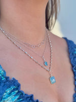 3 Necklaces Layered on model using the Premium Silver Triple Layering Magnetic Clasp