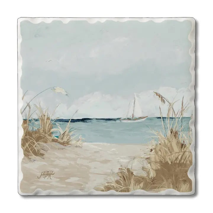 Peek of the Beach Watercolor Tile Coaster