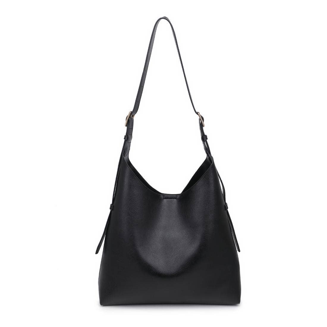 Black handbag on a white background