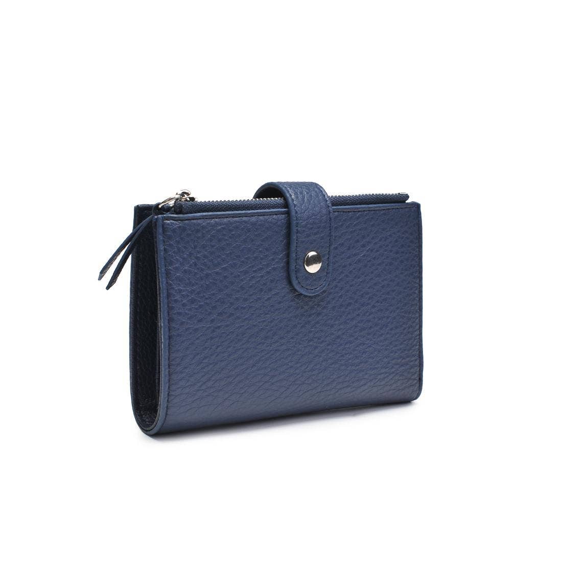 Blue wallet with a zipper on a white background