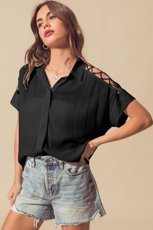 black blouse with cut out detail 