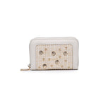 White wallet with shell pattern on a white background