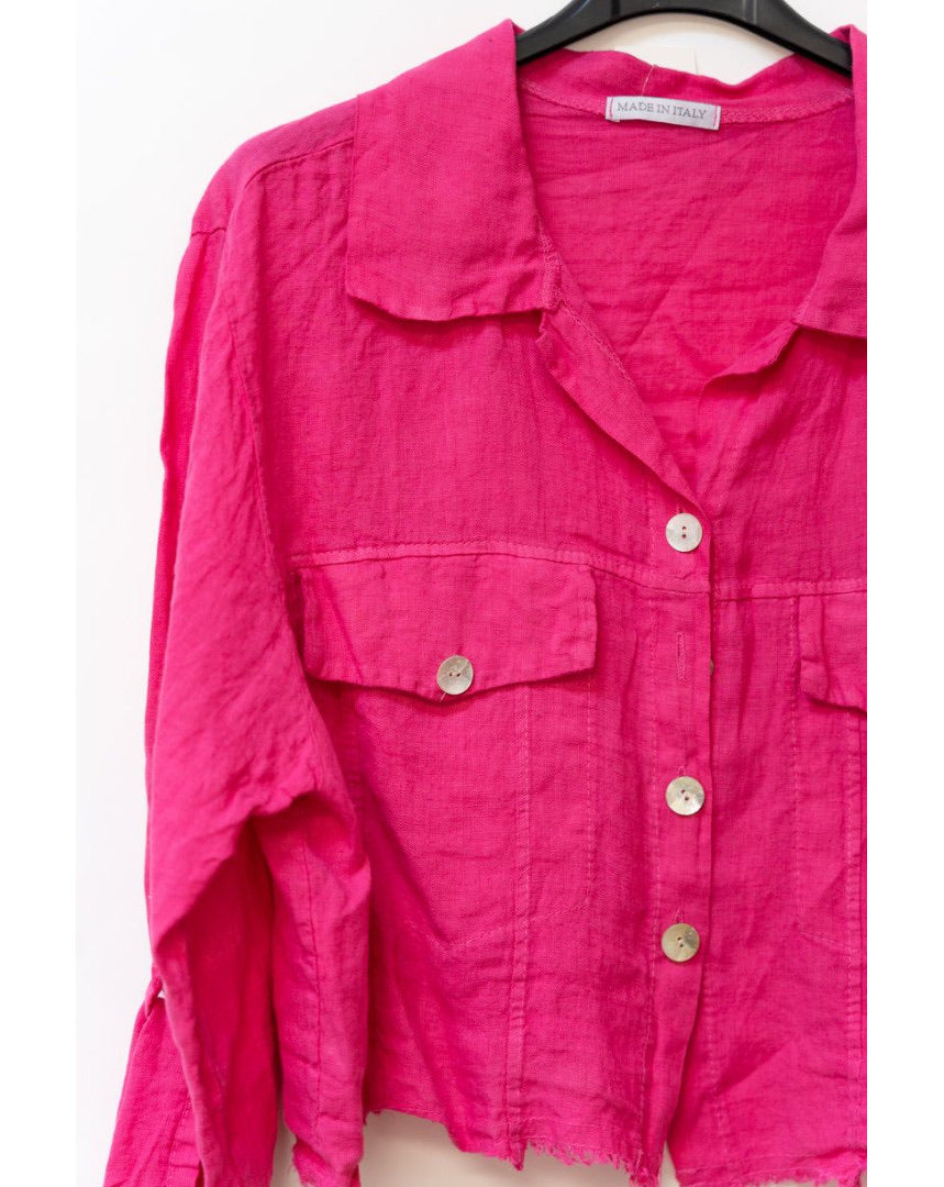 Julia Pink Italian Linen Jacket in Hot Pink